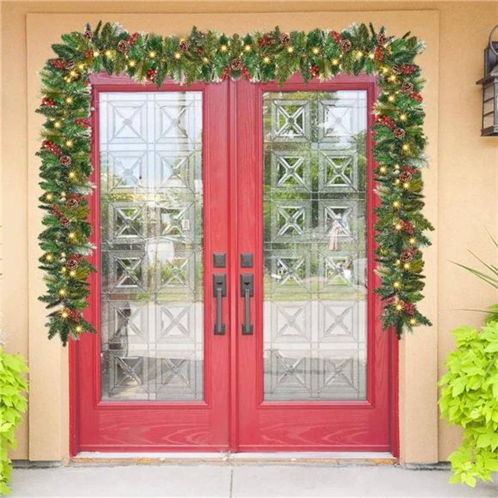 9FT Christmas Garland, Pre-lit Artificial Xmas Garland Decorations 50 LED Lights